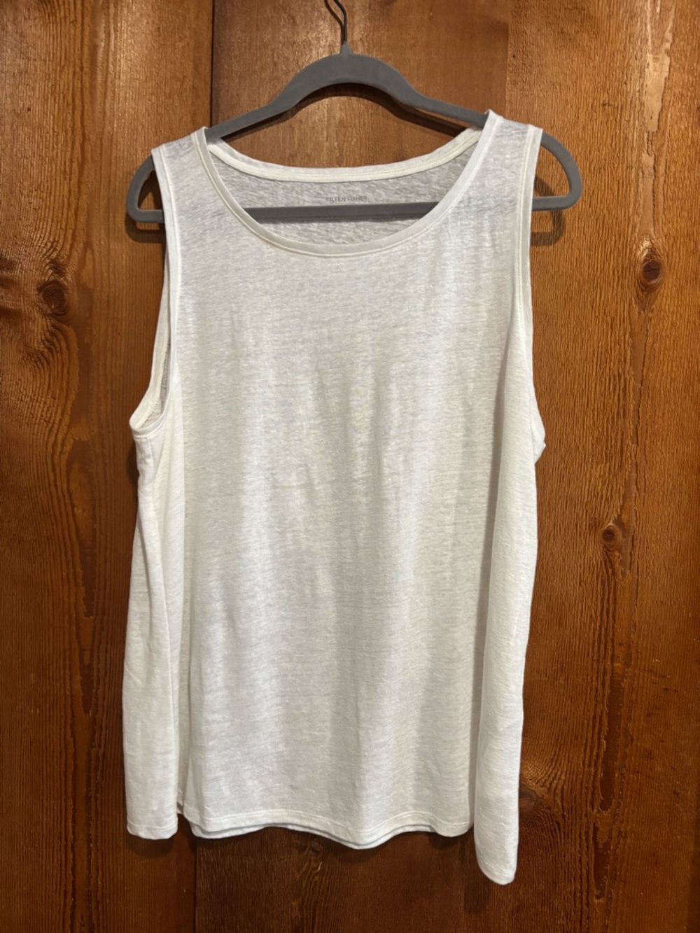 Eileen Fisher White 100% Organic Linen Jersey Scoop Neck Tank Top Size Large L